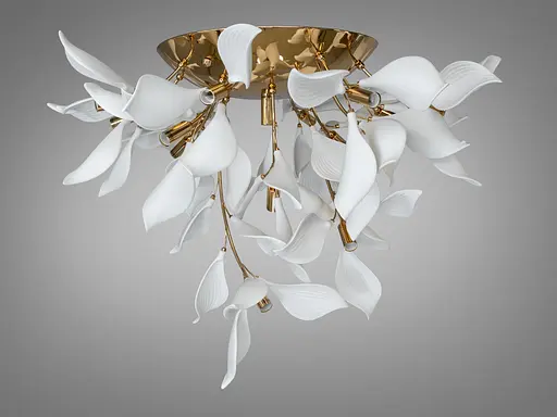 Стельова люстра з фарфоровими елементами, 16 ламп, золото - фото 2