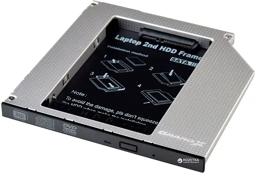 Адаптер Grand-X підключення HDD/SSD 2.5'' у відсік приводу ноутбука SATA/SATA3 Slim 9,5mm (HDC-24) - фото 1