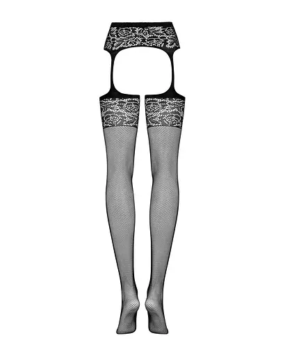 Сетчатые чулки-стокинги с имитацией гартеров Obsessive Garter stockings S500 черные с доступ S/M/L - фото 5