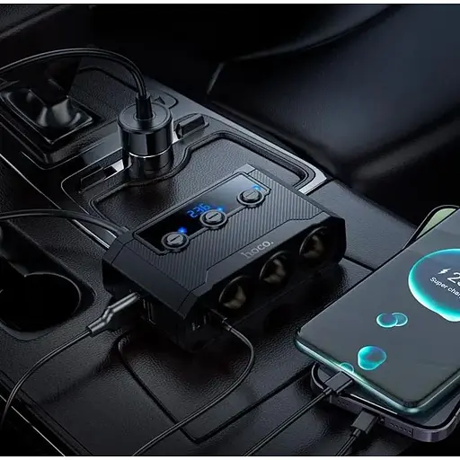 Автомобильный USB-адаптер Hoco Anshun Z64 для зарядки гаджетов Черный - фото 3