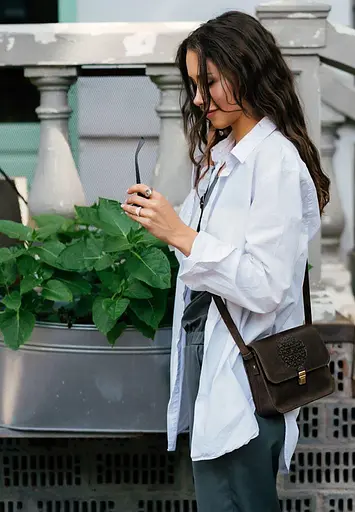 Кожаная женская бохо-сумка Лила темно-коричневая - фото 7