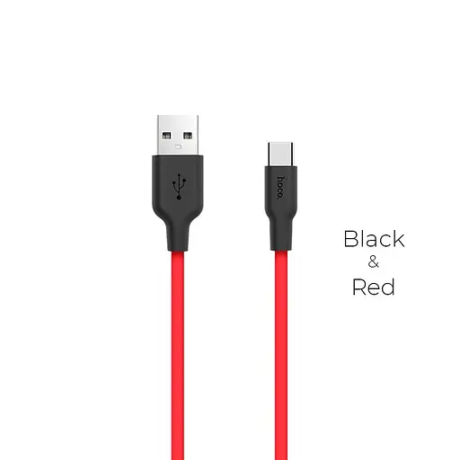 Кабель HOCO X21 USB to Type-C 2A, 1m, silicone, TPE connectors, Black+Red - фото 1