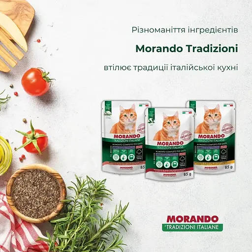 Вологий корм для стерилізованих котів Morando Tradizioni Sterilized беззерновий шматочки у соусі з яловичиною та овочами 85 г - фото 4