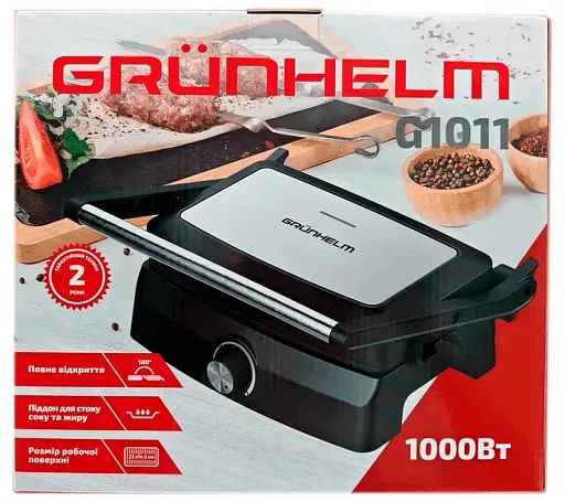 Прижимной контактный электрический гриль Grunhelm G1011 домашний с антипригарным покрытием 1000 Вт Серый - фото 7