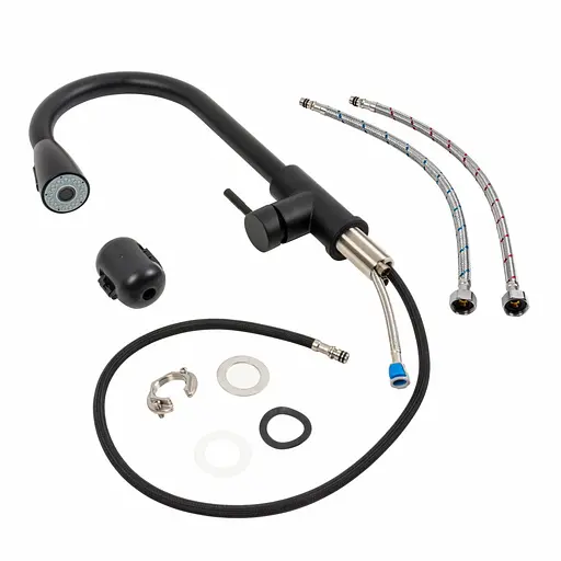 Кухонний змішувач Platinum з висувним виливом чорний F001B Чорний - фото 2