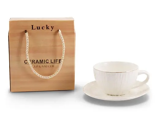 Набір чайний порцеляна Interos Lucky чашка 200 мл з блюдцем біла (25071) - фото 1