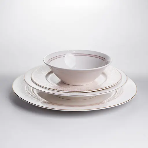 Столовий сервіз золотий на 6 персон 24 предмети набір порцелянових тарілок для сервірування столу сервіз тарілок Бежевий Yiwu HP-HK-A12 - фото 4