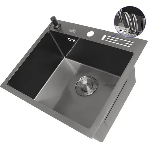 Чорна кухонна мийка Nett NВ-5245 45 см накладна з нержавійки - фото 4