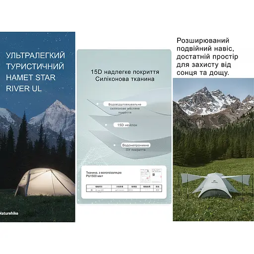 Намет Naturehike Star River UL CNK2450WS022 двомісний ультралегкий сірий - фото 15
