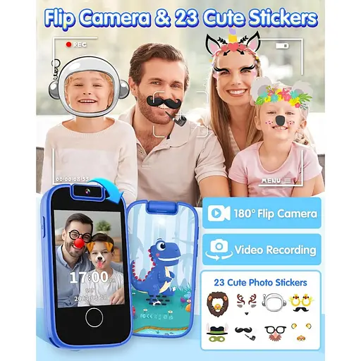 Модернизированный детский телефон-игрушка FILP для детей 3, 4, 5, 6 лет, сенсорный с камерой - фото 3