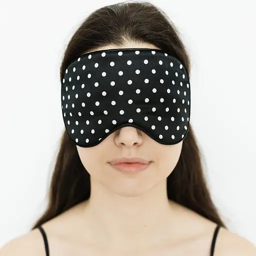 Маска для сну шовкова Чумацький Шлях з нековзкою резинкою в Подарунковій упаковці Чорний/Білий горошок (1137-02) - фото 8