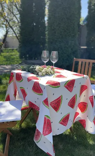 Водоотталкивающая Скатерть Принт Арбузы 220х140 см (+ 4 салфетки 30х40) - фото 3