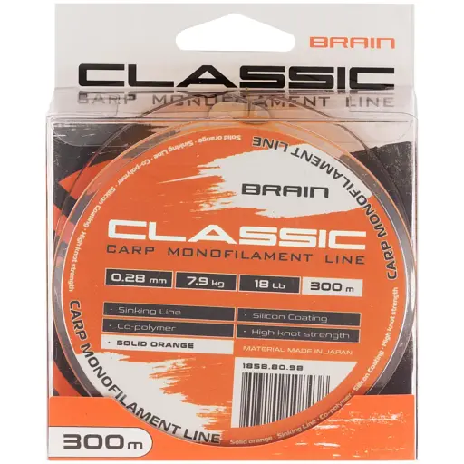 Леска Brain Classic Carp Line (solid orange) 300 м 0.28 мм 18 lb 7.9 кг - фото 2