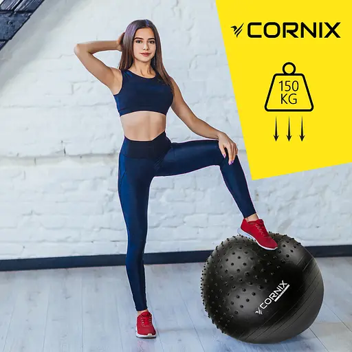 Мяч для фитнеса (фитбол) Cornix 65 см полумассажный Anti-Burst Black XR-0474 - фото 4