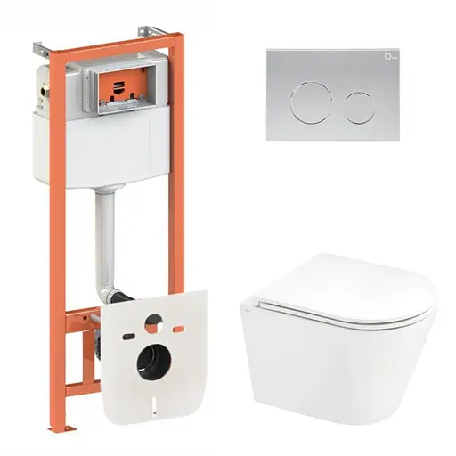 Набор: Qtap Scorpio Ultra Quiet унитаз подвесной QT1433053EUQW + Nest комплект инсталляции 4в1 (круглая клавиша Satin) QT0133M425 + M11111SAT - фото 1