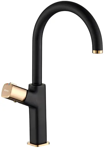 Смеситель для умывальника Rea Salto черный с вставкой розовое золото высокий REA-B6351 Черный - фото 1