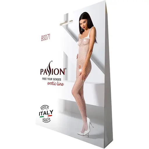 Бодістокінг Passion BS071 White, комбінезон на бретелях - фото 5