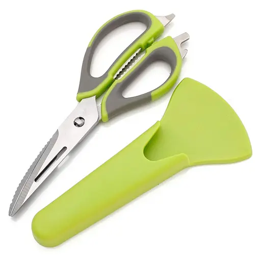 Кухонные многофункциональные ножницы в магнитном чехле (рыбочистка, орехокол, открывачка, разделка мяса), Kitchen Master Салатовый 87296 - фото 1