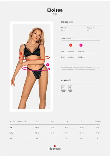 Комплект білизни Obsessive Eloissa L/XL (чорний) - фото 7