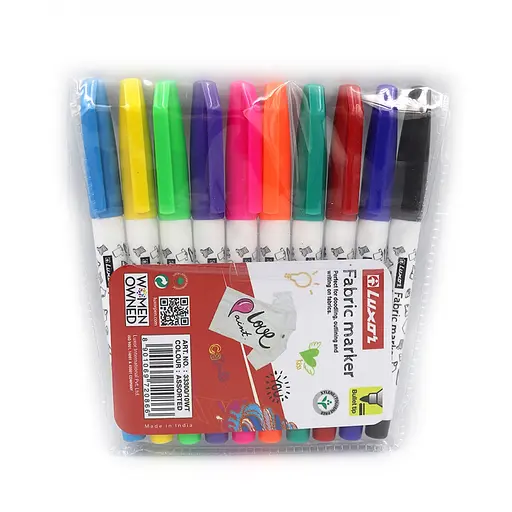 Набір маркерів для тканини Luxor Fabric Marker, 1-2 мм, водна основа, 10 шт. (В асортименті)
