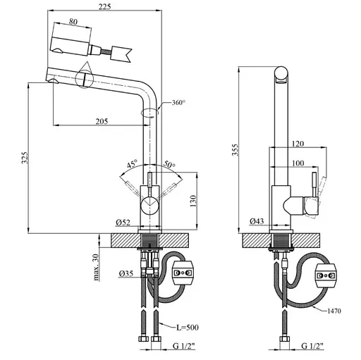 Змішувач для кухні з висувним виливом Kroner KRP Edelstahl Klassisch - ESG03917 (CV032284) - фото 10
