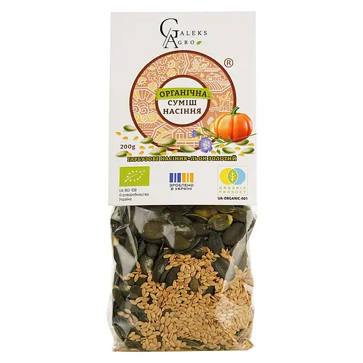 Органическая смесь семян Galeks-Agro для салатов тыквенные семена + лен золотой 200 г - фото 1