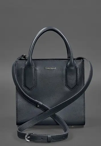 Шкіряна жіноча сумка-кроссбоді темно-синя - фото 4