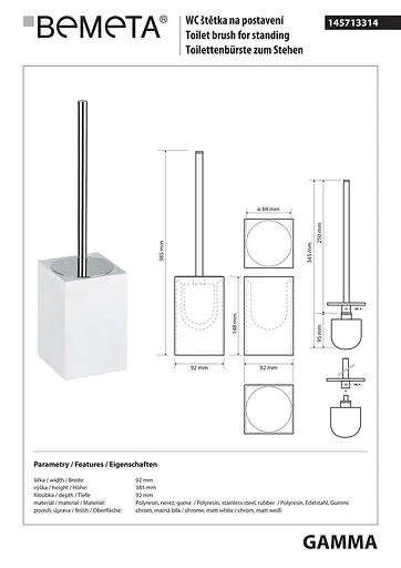 Туалетний йоржик Bemeta Gamma підлоговий 145713314, Білий - фото 2