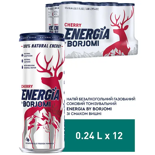 Напиток безалкогольный Borjomi Energia газированный соковый со вкусом Вишни 0.24 л х 12 (ж/б) - фото 4