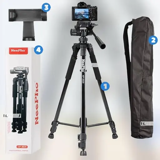 Штатив тренога NeePho NP-8820 не съемная площадка + держатель + чехол (56-150см) Черный - фото 3