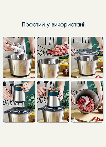 Подрібнювач для кухні, подрібнювач чопер кухонний, блендер для мяса з металічною чашою Bitek 1500 Вт Chopper Зелений - фото 9