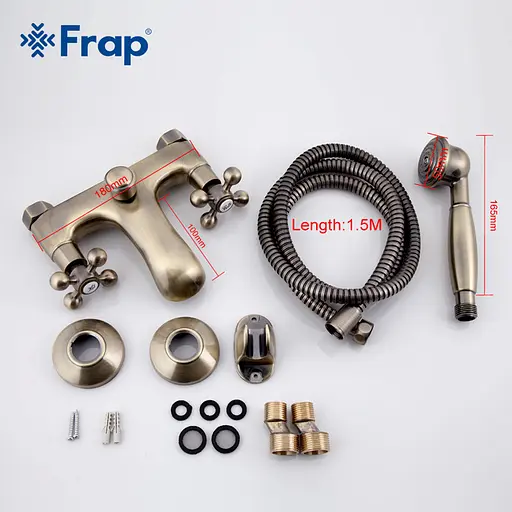 F3019-4 Змішувач для ванни двохвент. короткий лит.гусак шток.перемикач бронза Frap 1/8 Бронза - фото 7