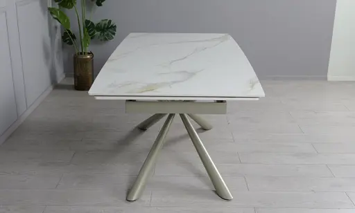 Стіл Рим обідній розкладний білий глянець 1800/2600x900x750 ноги шампань - фото 8