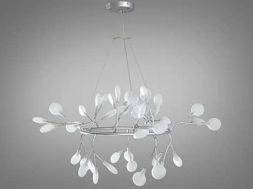 Лаконічна люстра на тросах в залу "Світлячок", 45 ламп, хром сатин - фото 2