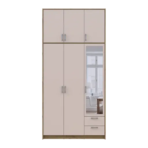 Шафа для одягу Doros Ронді з високою антресолею та дзеркалом Дуб Артізан/Кашемір 3 ДСП 121х52х260 (42005196) - фото 4