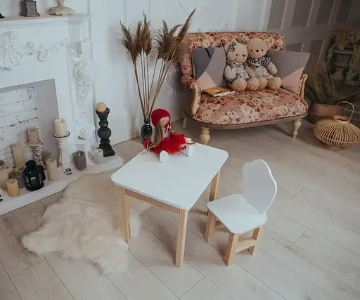 Дитячий столик з ящиком та стільчиком із суцільною спинкою для навчання та малювання (Білий) - фото 4