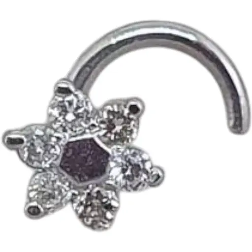 Золота сережка-пірсинг Астор в ніс Квітка з діамантами. 1122434Р_Б