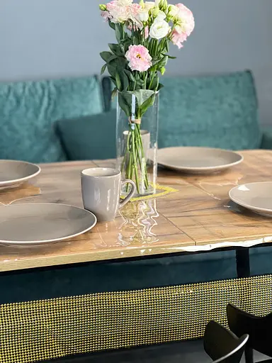 Скатертина силіконова із золотою перлинною стрічкою 120х100 см - фото 10