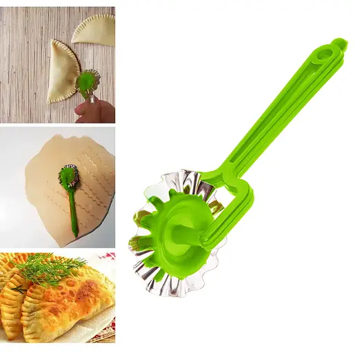 Комплект пельменниця варенниця та набір 3 дискових тісторізок: для чебуреків, пельменів, нарізання локшини, ХЕАЗ Салатовий 85034 - фото 4