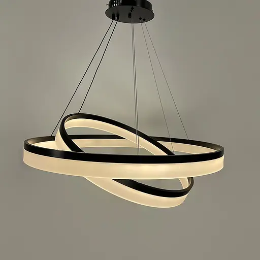 Сучасна люстра на два кільця 80+60 см у чорному каркасі | Line F | Арт. YO18-800+600 BK - фото 2