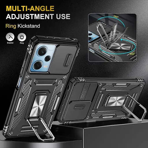 Чохол ударостійкий Epik Camshield Army Ring для Xiaomi Redmi 12/Poco M6 Pro 5G Чорний/Black - фото 3