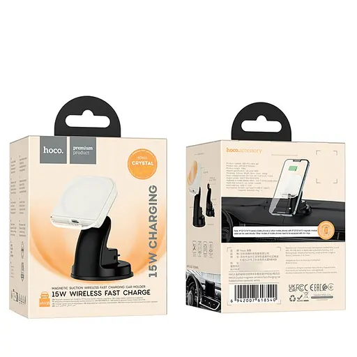 Автодержатель Hoco HW18 магнитный с беспроводной зарядкой 15W белый - фото 5