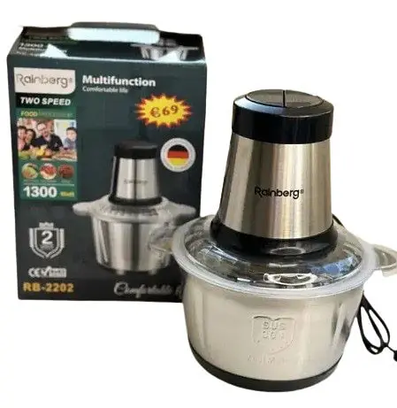 Універсальний кухонний подрібнювач Rainberg RB-2202 2л м'ясорубка блендер чоппер 1300 Вт - фото 2