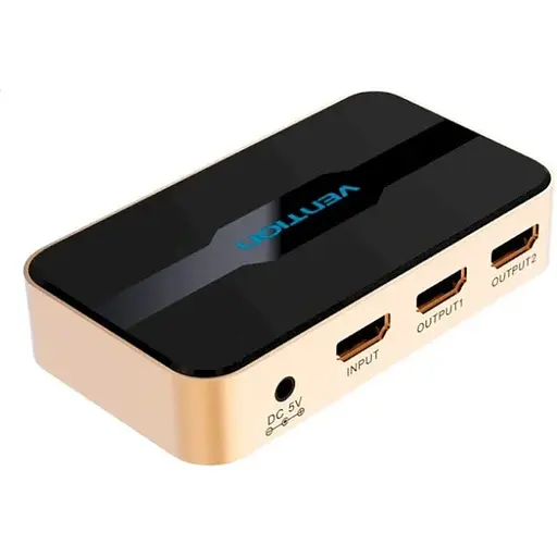 Сплиттер Vention 1 In 2 Out HDMI Splitter 4K 30Hz Gold Aluminum Alloy Type EU Standard (ACBG0-EU)