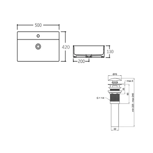 Умивальник Qtap Nando LT підвісний прямокутний 500x420x120 мм White + донний клапан PU02O, Білий - фото 2