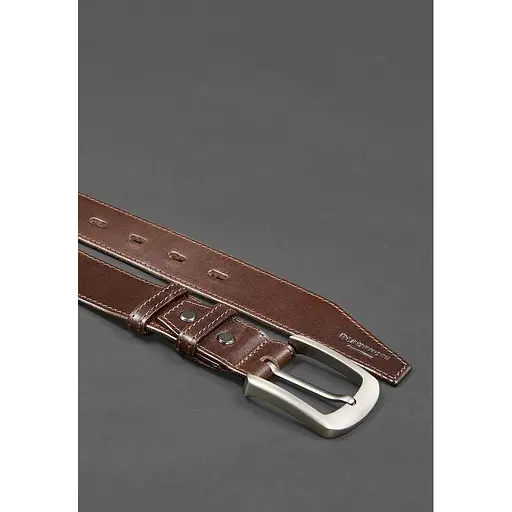 Кожаный ремень BlankNot 40 мм коричневый с темно-бежевой нитью. - фото 4