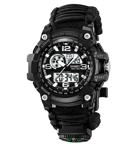 Часы мужские спортивные наручные Skmei 1283 с паракордовым ремешком (Черный)