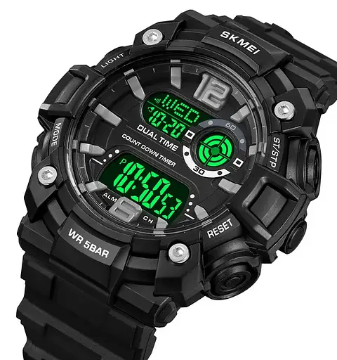 Часы мужские спортивные наручные Skmei 2018 (Черный с черным циферблатом) - фото 3
