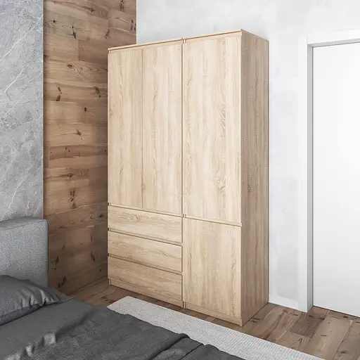 Шкаф для одежды Vays в спальню с 3 шухлядами, штангой и полками, без ручек R9+R22 Дуб Сонома