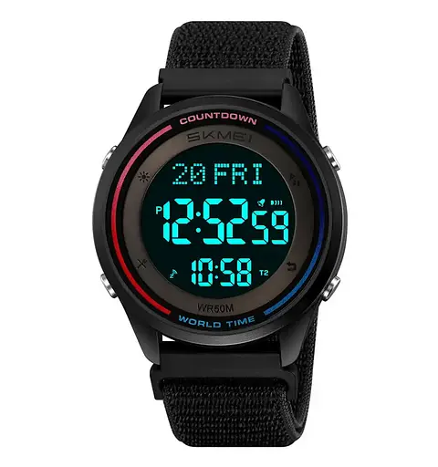 Часы мужские наручные спортивные Skmei 2412 с нейлоновым ремешком на липучке (Черный) - фото 3